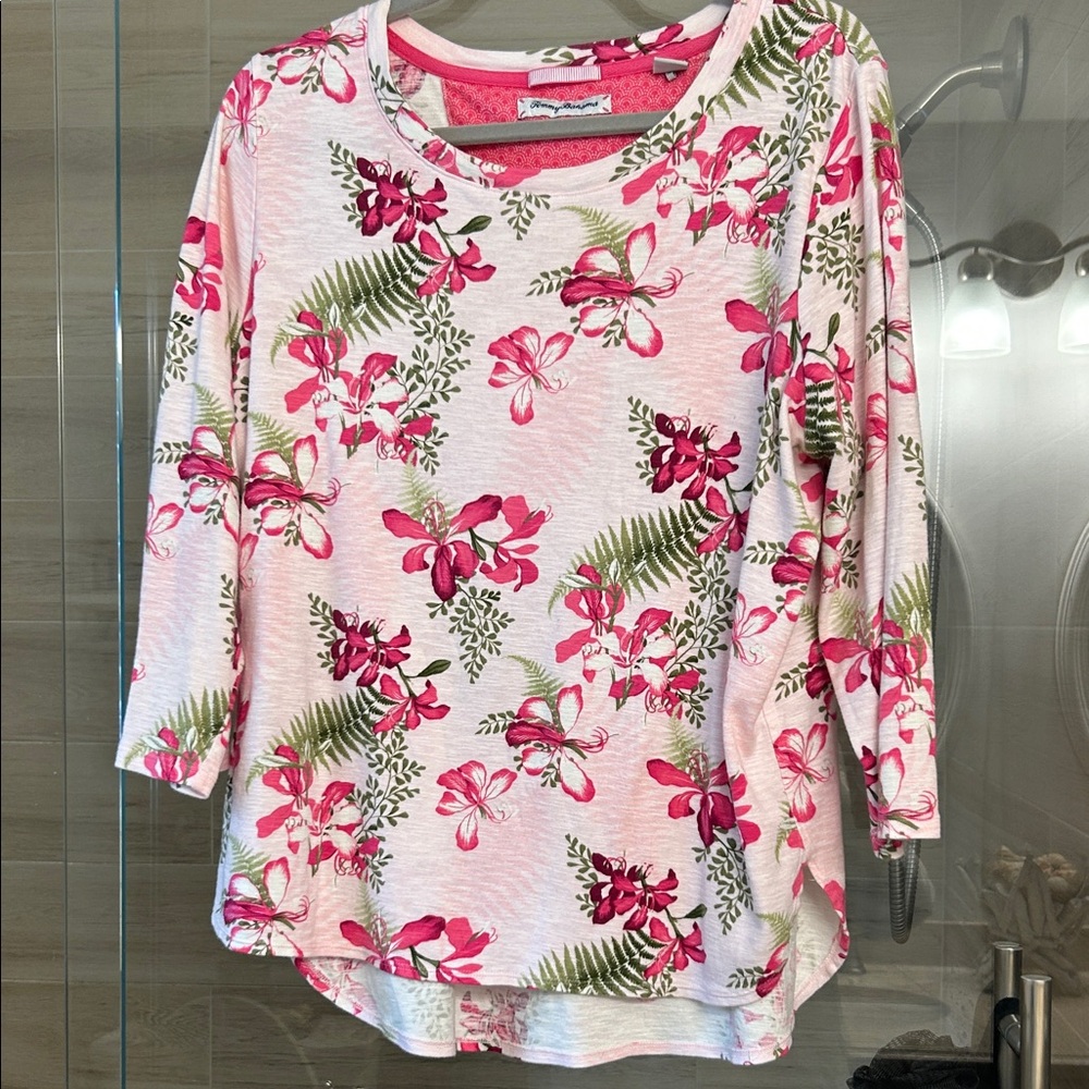 Tommy Bahama Pink Floral Blouse Size XL